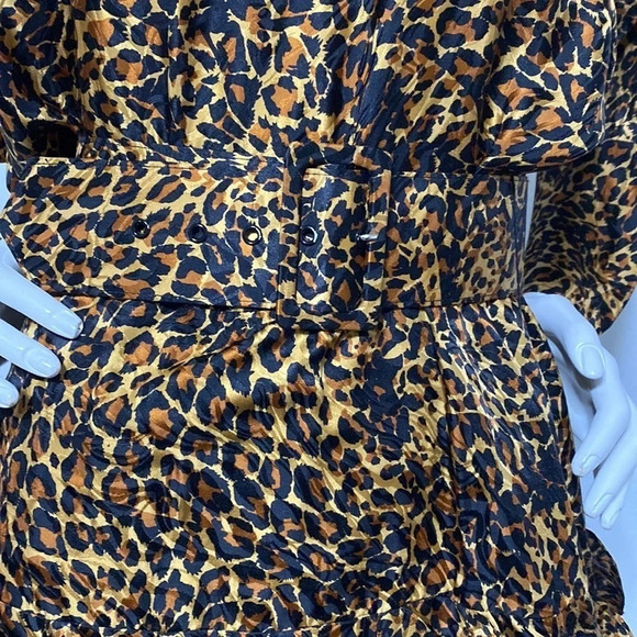 St. Gillian Leopard Print 100% Silk Knee-Length High Neck Dress Size 8 Petite - Picture 4 of 8